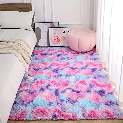 AROGAN Soft Rainbow Area Rugs for Girls Room 3x5 Feet, Fluffy Girls Bedroom Rugs, Princess Rug, Cute Colorful Carpet for Kids Teens Nursery Toddler (Hot Pink) 3 51Q+kFLAytL. AC