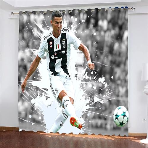 WINUO Rideau Occultant Cristiano Ronaldo - Star du Football 3D Impression Rideaux Salon d'enfants 2 Pièces Thermique Isolant Anti Froid Polyester Rideaux De...