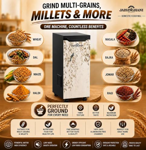 Image of JAISINGHANI GROUP Fully Automatic Atta Chakki for Home with in-Built Vacuum Cleaner | Grinds 8-12 Kg /Hr | Smart Flour Mill with 1HP BLDC Motor