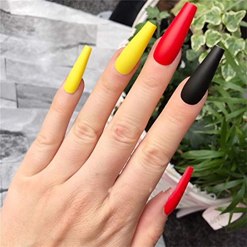 editTime Super Long Fake Nails Coffin Glossy or Matte Press on Nails Ballerina Solid Color Acrylic False Nails Art Salon Faux Ongles Fingers Nails (Matte kit) - Thumbnail 6