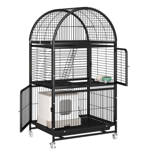 猫ケージ 特大スペース 多層屋内ホーム 屋外猫用エンクロージャ 大型猫ケージ ベビーサークル 1〜3匹の猫用 ガーデン 屋根付き猫用ヴィラ ハンモックプラットフォーム ペット小屋 猫別荘 2階建て猫巣 猫クライミングフレーム 猫 ゲージ (ブラック, 三層