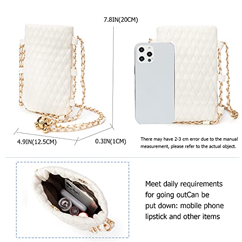 Image of myfriday Mini Quilted Crossbody Purse, Chain Strap Summer Shoulder Bag | Metal ball chain adjuster, snap closure and lightweight phone pouch add cute summer carry for holidays and shopping