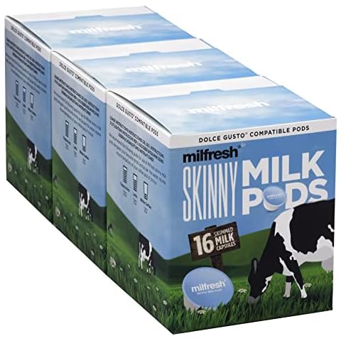 Milfresh Skinny Milk Pods - Dolce Gusto Compatible Milk Pods 3 Boxes x 16 Pods (48 Skimmed Milk Pods, 48 Servings Total) Cover