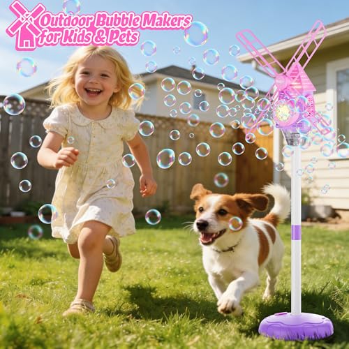 image for Belemar Windmill Bubble Machine for Kids & Girls, Standing Bubble Blow