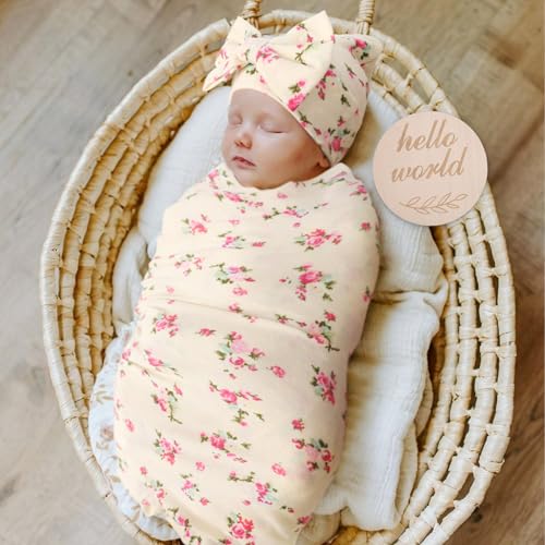 Image of AQOKKA Baby Swaddle Blankets with Bow Hat Headband Set Infant Receiving Blankets Swaddles for Newborns Unisex Toddler Swaddle Wrap Sets for Baby Girls Boys Nursery Warm Shower Gift