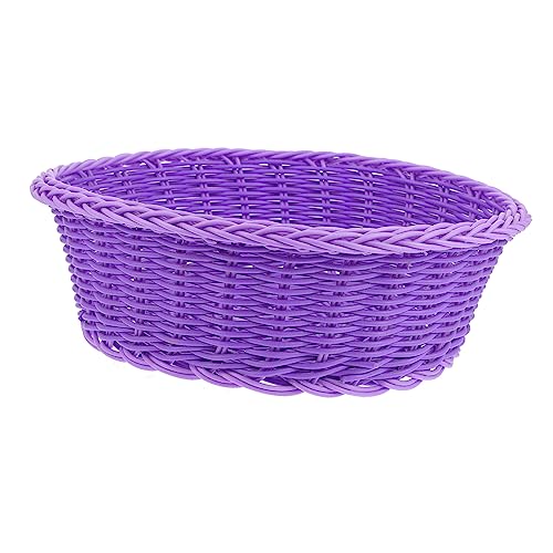 VOSAREA 1Pc Imitation Rattan Woven Basket Decorative Plastic Storage Tray for Home Decor for Fruits Breads Snacks and Sundries Design Bright