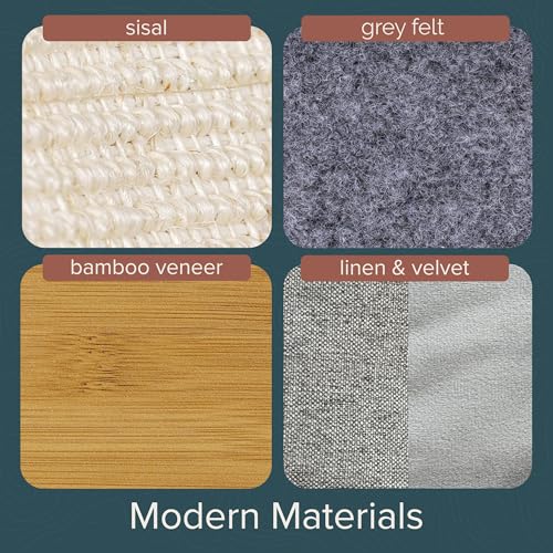 Image of Ascentials - Grand Suite Cat Scratcher Playground - Tall Cat Tower Playground Structure, Sisal Scratching Areas, Grey Felt, Bamboo Veneer w /Linen & Velvet Surface Areas