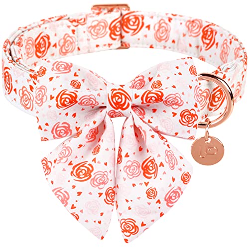 UP URARA PUP Valentine Dog Collar with Bow Tie, Valentine Bowtie Collar for Medium Girl Boy Dog, Wedding Collar with Durable Metal Buckle, Valentine’s Gift Pet Collar, M