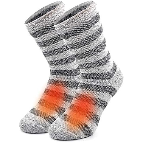 Busy Socks Winter Warm Thermal Socks for Men Women Extra Thick Insulated Heated Crew Boot Socks for Extreme Cold Weather, Light Grey Striped, 1 Pair, M Cover