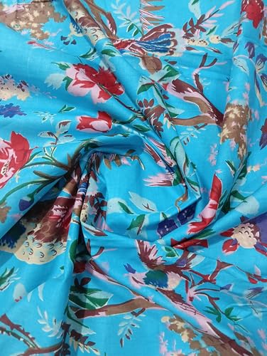 Image of Doraya Pure Cotton Dress Making Fabric Sanganeri Print Jaipuri Hand Block Printed Unstitched Dress Material for Women Blouse /Plazzo,Kurti /Lehenga Piece Womens 43 inch Inches Width (Blue 3, 2.5 Meter)
