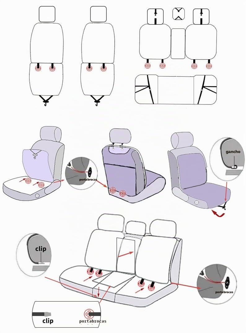 Fundas para Asientos de Coche Para Mercedes-Benz Clase B, Clase C, Clase E, GLB, GLC, GLE, Juego Universal de 5 Piezas de Cuero Sintético – Transpirable, Hidrorrepelente y Resistente al