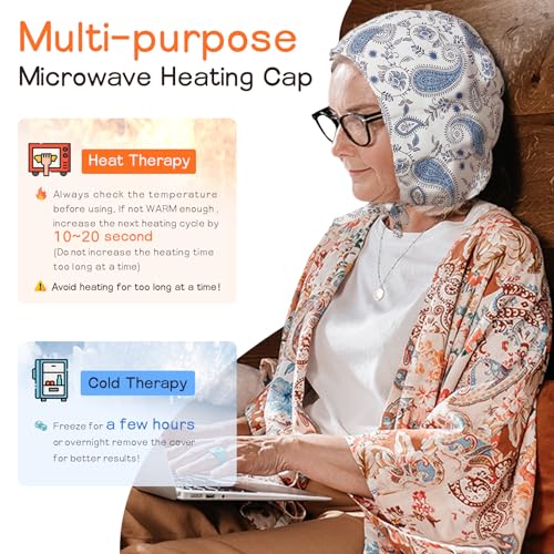 Hihealer Chapéu para Alívio de Dor de Cabeça com Almofada de Aquecimento para Micro-Ondas – Envoltór