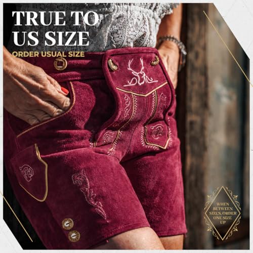 Image of BAVARIA TRACHTEN Authentic Lederhosen Women - Ladies Octoberfest Outfit - Damen Wurstfest Costume - Cherry Red