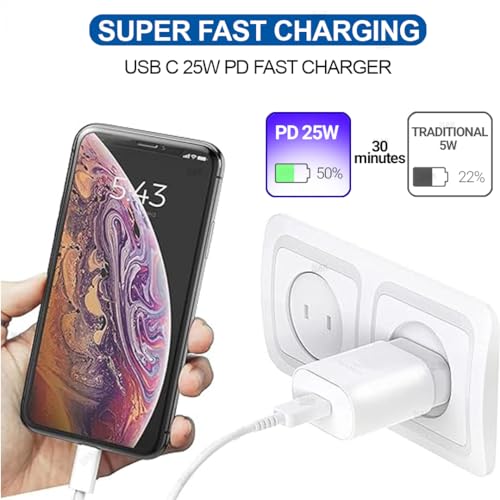 Image of MAK 25W Charger with Cable for Samsung Galaxy A35 5G Type C Charger Adapter Compatible with Galaxy A35 Charger, 25 Watt USB Type C to C Pd Charging Adapter C Type, White