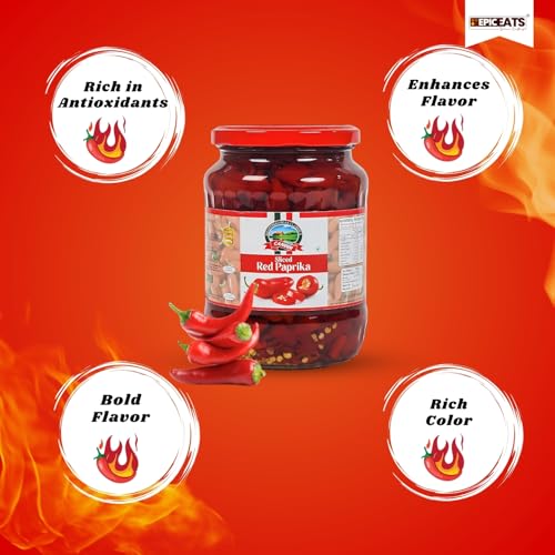 Image of CANEEN Sliced Red Paprika in Jar - 100% Vegan, Ready-to-Eat, Fiber-Rich - Ideal Topping for Pizza, Pasta, Burgers, Snacks & Salads 680g (Pack of 1)