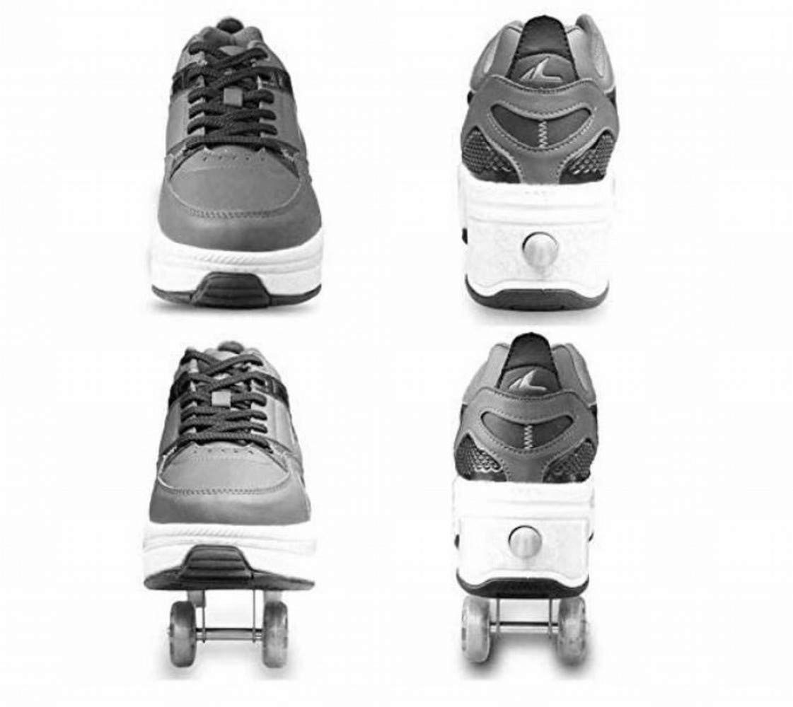MU Inline Skate, 2-In-1 Multi-Purpose Scarpe Tacco Alto, Regolabile Quad Pattini a Rotelle Stivali Di Pattinaggio All'Aperto Sport per Adulti Bambino,B,37