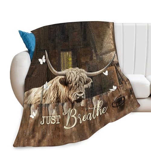 Highland Cow Blanket Highland Cattle Decor Throw Blanket Farmhouse Cow Blanket Gifts for Girls Boys Super Warm Soft Plush Lightweight Fleece Flannel Bedding Blanket for Kids Adults Men Women 50