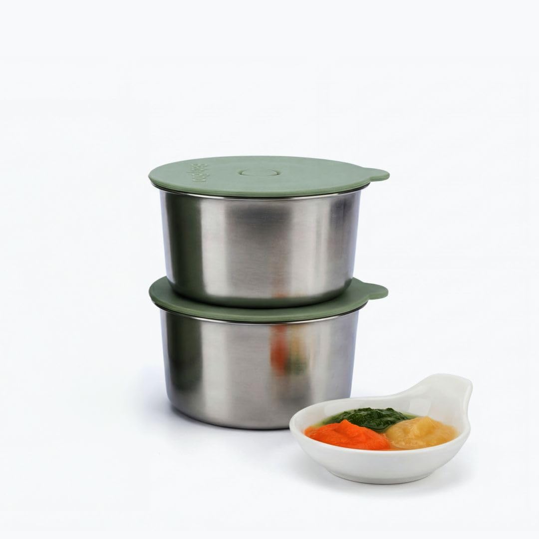 BabyBoo Set Innenschalen aus Edelstahl, Zubehör für BabyBoo Babykostwärmer, 2 Behälter + 2 Deckel, Auslaufsicher, BPA-frei, Lebensmittelsicher, Ideal zur Aufbewahrung und zum Transport