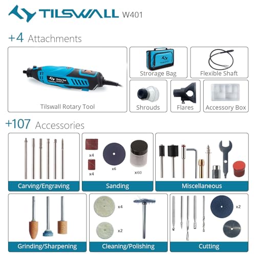 Tilswall 160W Multifunktionswerkzeug mit 6 Variable Drehzahl 8000-33000U/min, Rotationswerkzeug Set...