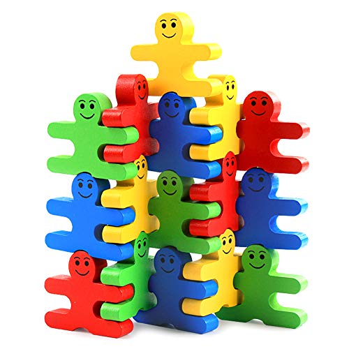 Fdit Jeu de Construction Créative Équilibre en Bois Jouets 16pcs / Jeu de Blocs Colorés de Dessin Animé