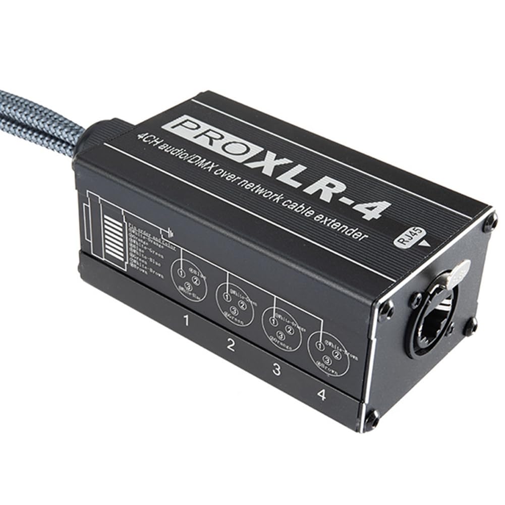 1 Par XLR Macho/Hembra Serpiente de 4 Canales 3 XLR/A Ethercon RJ45 Cat5/Cat6 Extensor Ethernet para Escenario en, Negro