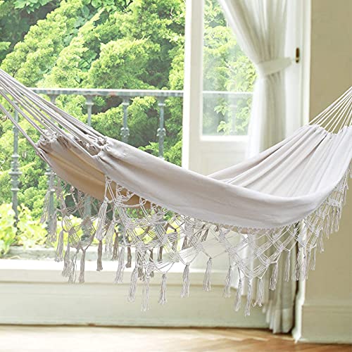 Zglcc Cotton Hammocks-Large Brazilian Tassel Portable Boho Handmade Hammock Hanging Swing-2 Person Double Hammock For Indoor,Outdoor Wedding Or Camping Gifts Heavy Duty Hamaca Hold Up To 550Lbs… #TOP5