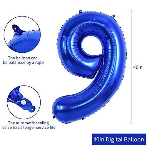 Image of TONIFUL 40 Inch Navy Blue Number 9 Balloons Large Foil 9th Birthday Decor | Deep Blue 9 Balloon Number Nine for 9th 29th 39th 90th Birthday 9 Year Anniversary, Blue Decorations for Men Boys