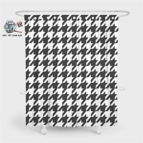 Enhome Anti-Schimmel und Wasserdicht Duschvorhang 3DWasserdichten Polyestergewebe Badezimmer Vorhang Gewebe 12 Duschvorhangringe (165 * 180cm,Schwarzer Hahnentritt)