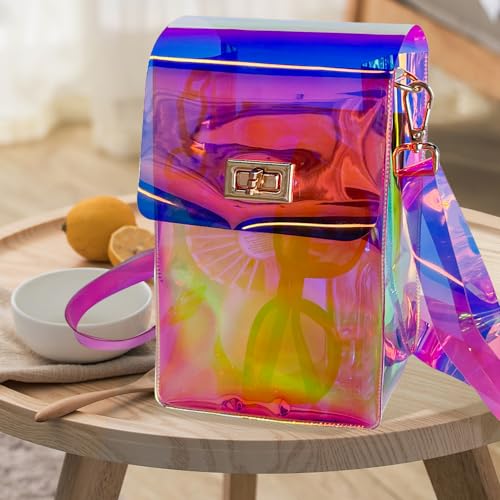 Image of Holographic Clear Bag Stadium Approved - Iridescent Jelly Crossbody PVC Purse with Strap for Women | Holographic