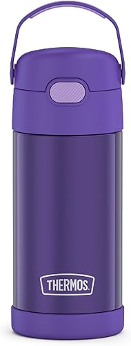 THERMOS FUNTAINER - Botella de acero inoxidable con aislamiento al vacío y sorbete, capacidad de 12onzas, para niños, violeta