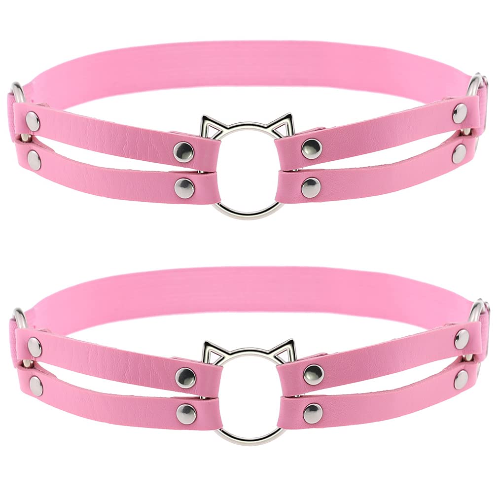 YunPengWomen Girl Cute Leather Elasticity Leg Harness Garter Belts Adjustable Punk Thigh Garter 2pcs