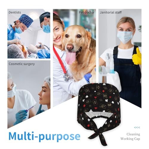 Image of Working Cap Scrub Cap with Sweatband Adjustable Unisex Women Tie Back Hat Nurse Surgical Caps