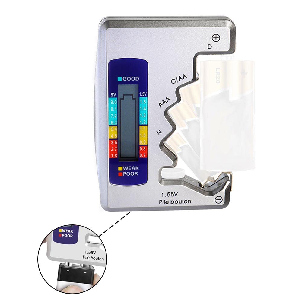 Treki Universel Testeur de Piles Numérique Digital pour AA AAA C D N 9V 1.5V Piles Bouton