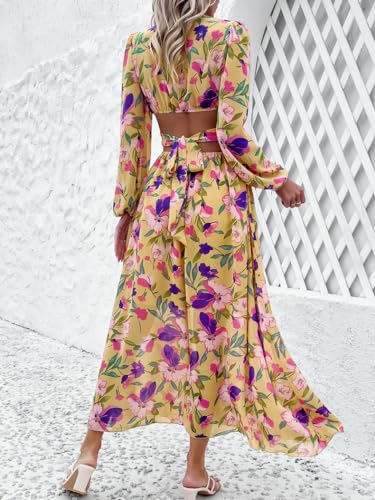 Image of Sister Amy Women's Boho Floral Print Square Neck Beach Party Flowy Ruffle Midi Dress
