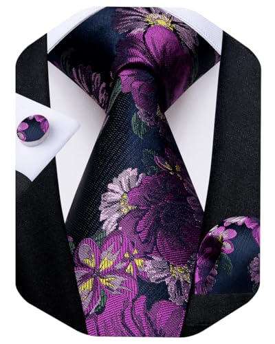 Image of DiBanGu Mens Paisley Tie Sets Silk Jacquard Woven Floral Necktie and Pocket Square Cufflinks Wedding Business Party