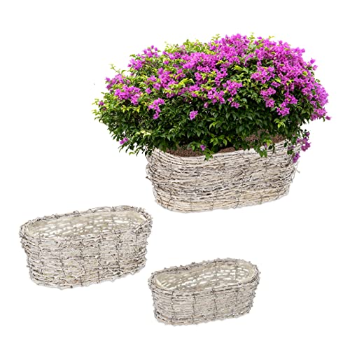 Relaxdays Blumentopf, 3 Verschiedene Größen, aus Rattan,...