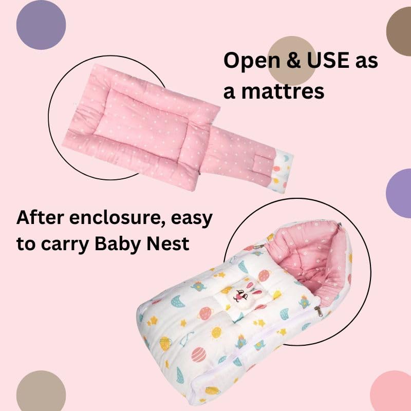 Image of VoiDrop 100% Muslin Baby Sleeping Bag 3 in1 Comfortable for Baby Carry Bag 0-6 Month Sleeping Bag (Pink)