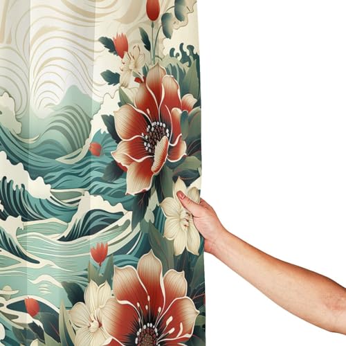 Rideau de douche lavable en machine microfibre moderne motif vagues 183x183