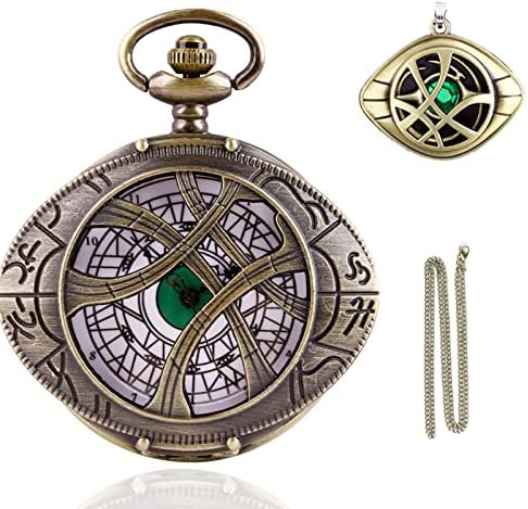 Tiong Antique Steampunk Quartz Pocket Watch Pendant Necklace Chain Gift Men, Pocket Watch Men's Quartz Pocket Watch Strap Gift Box
