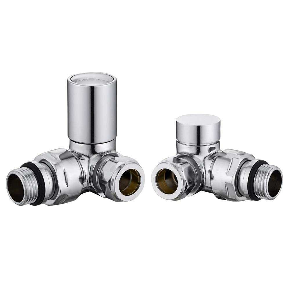 Warmehaus Chrome 15Mm Round Head Corner Radiator Valves Angled Towel Rail Valve + Lockshield Valve