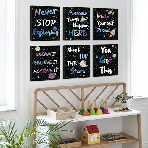 Image of CHDITB Outer Space Framed Canvas Wall Art, Universe Theme Artwork, Inspirational Quote Wall Decor, Stellar Sky Poster, Galaxy Universe Art Prints For Kids Room, Boy Bedroom Classroom Decor(8X10 Inch)