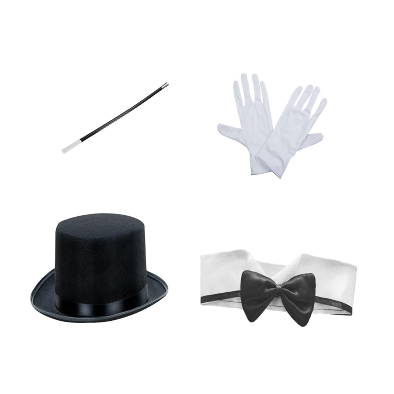 Adult Magician RolePlay Cosplay Costume Outfit Set Halloween Magician Dress Up Top Hat Wand White Gloves Hallowee