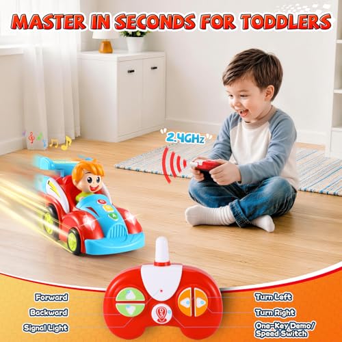 Image of LUDILO Remote Control Car for Toddler Toys for 3 Year Old Boy Birthday Gift | 2.4GHz 360 Spin Toddler RC Race Car /Spanish English Bilingual Learning /Music and Light / Toys Gifts 2 3 4 5 Year Old Boy Kids