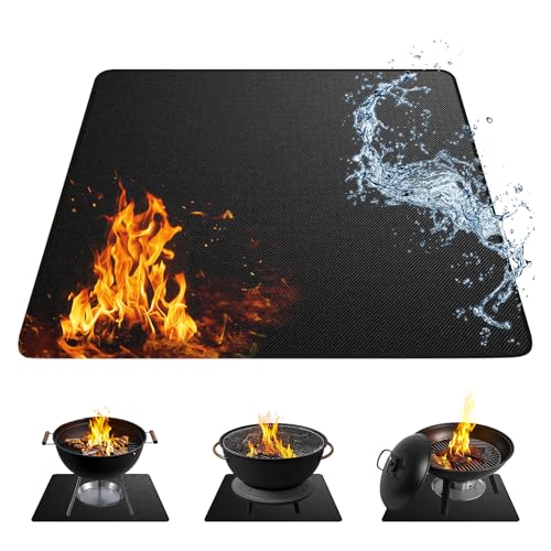 Fire Pit Mat for Decking 100 x 100 cm Double-Sided Heat-Resistant Fibreglass Mat Waterproof & Oil-Resistant Suitable for Raised Fire Pits BBQ Grills and Outdoor Heating Equipment