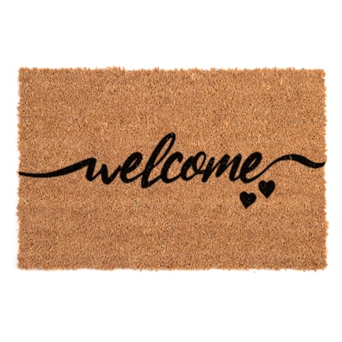 Flatro Coir Outdoor Door Mat | 60 X 40cm Coconut Coir Welcome Mat | Entrance Doormat with Non-Slip Rubber Backing for Trapping Dirt Mud & Moisture (Welcome Pack of 1)
