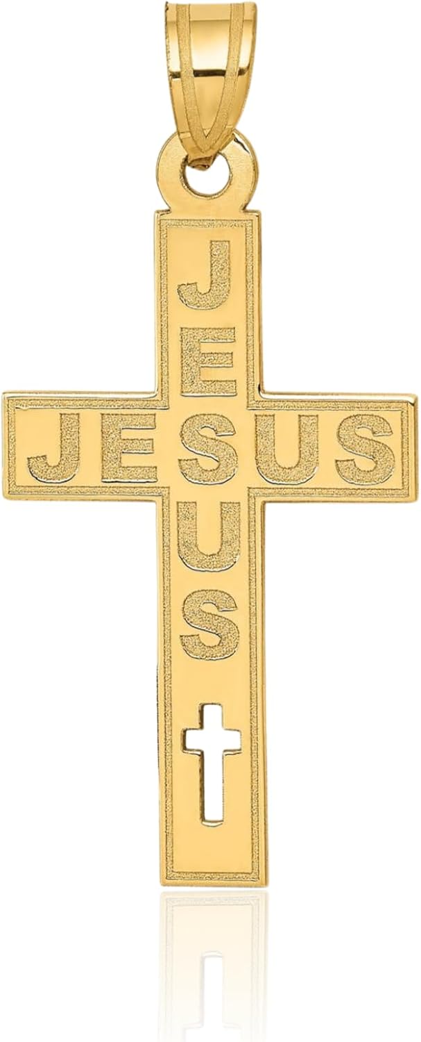 IceCarats 14K Solid Yellow Gold Extra Large Jesus Cross Pendant Necklace 39.25mm 1 1/2 inch Polished, Matte, Latin For Her For Him