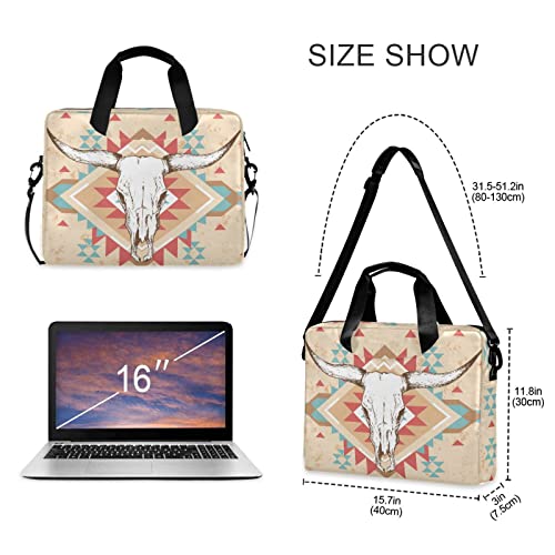 Laptop Bag 15.6 inch, Waterproof Laptop Case with Strap, Protective Laptop Carrying Case for Women&Men, Western Cow Skull3
