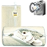 Shoe Washing Machine Bag – XXL Reusable Laundry Bags Mesh Wash Bags Fits 2 Pair of Sneakers & Tennis – Durable Shoe Washing Bag for Washer & Dryer – Back to School, Travel Organizer 1PC (Off-White)