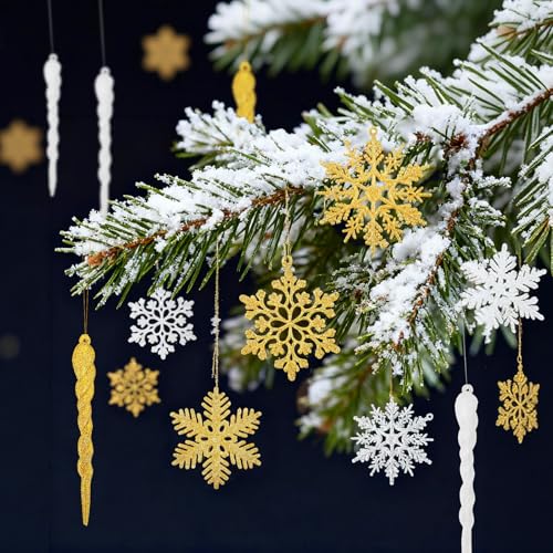 Eopvttge 42 Stück Schneeflocken Eiszapfen Deko, Christbaumschmuck...