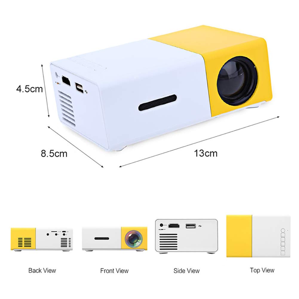 C- Mini proiettore, videoproiettore Portatile LCD a Colori a LED per Bambini Presenti, Film TV Video, Giochi di società, intrattenimento all'aperto con interfacce AV USB HDMI e Telecomando,Giallo
